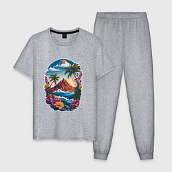 Пижама хлопковая мужская Горы и море - экзотика, цвет: меланж