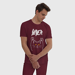 Пижама хлопковая мужская Slayer rock cat, цвет: меланж-бордовый — фото 2