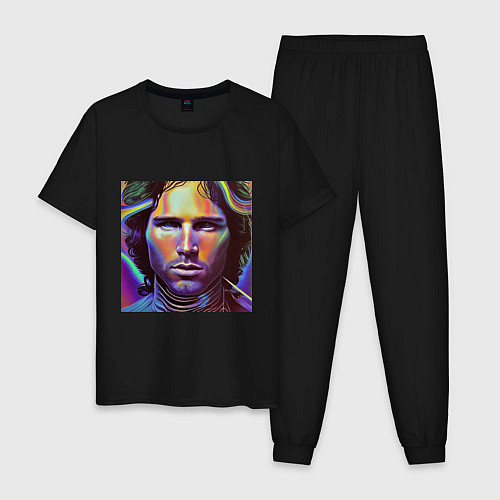 Мужская пижама Jim Morrison neon portrait art / Черный – фото 1