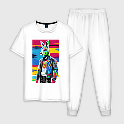 Пижама хлопковая мужская Кенгуру-модник - поп-арт - Австралия, цвет: белый