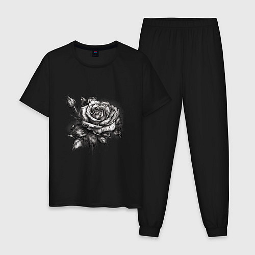 Мужская пижама Роза нарисованная карандашом / Черный – фото 1