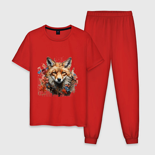 Мужская пижама Лис в цветах / Красный – фото 1