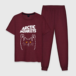Пижама хлопковая мужская Arctic Monkeys rock cat, цвет: меланж-бордовый