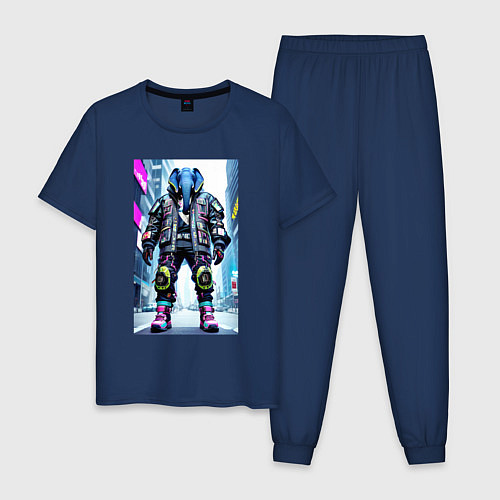 Мужская пижама Крутой слоняра - киберпанк - нейросеть / Тёмно-синий – фото 1