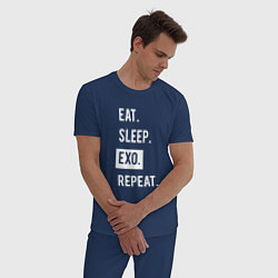 Пижама хлопковая мужская Eat Sleep EXO Repeat, цвет: тёмно-синий — фото 2