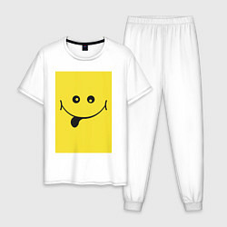 Пижама хлопковая мужская Супер позитивный крейзи смайл, цвет: белый