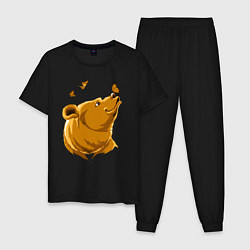 Пижама хлопковая мужская Медведь и бабочки, цвет: черный