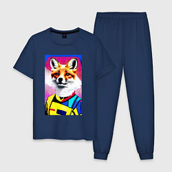 Пижама хлопковая мужская Fox - pop art - fashionista, цвет: тёмно-синий