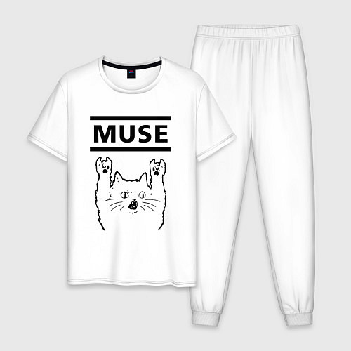 Мужская пижама Muse - rock cat / Белый – фото 1