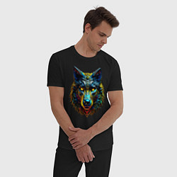 Пижама хлопковая мужская Ажурный волк от нейросети, цвет: черный — фото 2