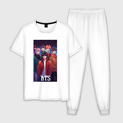 Пижама хлопковая мужская Kpop BTS art style, цвет: белый