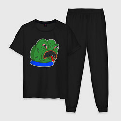 Пижама хлопковая мужская Лягушонок Пепе рептилоид, цвет: черный