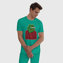 Пижама хлопковая мужская Лягушонок Пепе вымотался, цвет: зеленый — фото 2