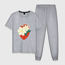 Пижама хлопковая мужская Анатомическое сердце в цветах и листьях, цвет: меланж