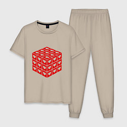 Пижама хлопковая мужская Куб с сердечками, цвет: миндальный
