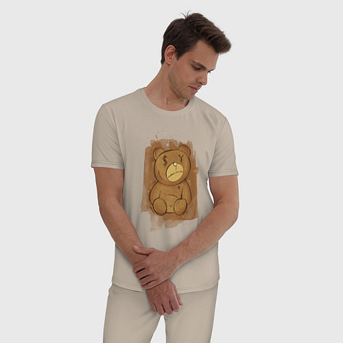 Мужская пижама Злой мишка, грустный медведь / Миндальный – фото 3