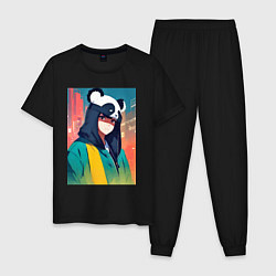 Пижама хлопковая мужская Девчонка-панда - аниме, цвет: черный