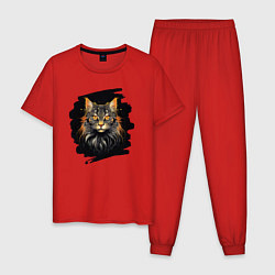 Пижама хлопковая мужская Огненный Мейн-кун, цвет: красный