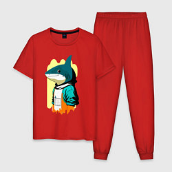 Пижама хлопковая мужская Чувак-акулёнок - нейросеть, цвет: красный
