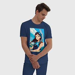 Пижама хлопковая мужская Девочка и океан, цвет: тёмно-синий — фото 2