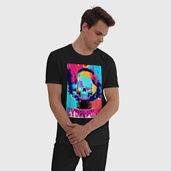 Пижама хлопковая мужская Cool skull - cyberpunk - pop art, цвет: черный — фото 2