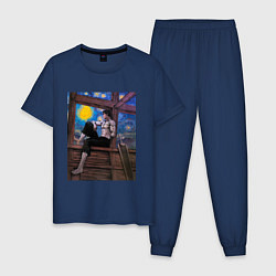 Пижама хлопковая мужская Берсерк под небом Ван Гога, цвет: тёмно-синий
