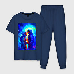 Пижама хлопковая мужская Космическая любовь - нейросеть, цвет: тёмно-синий