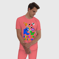 Пижама хлопковая мужская Rainbow Friends персонажи, цвет: коралловый — фото 2