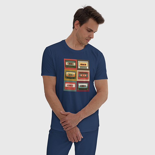 Мужская пижама Коллекция ретро аудиокассет / Тёмно-синий – фото 3