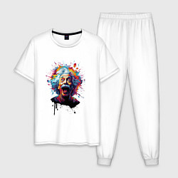 Пижама хлопковая мужская Эйнштейн с языком в краске, цвет: белый