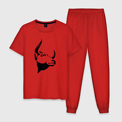 Пижама хлопковая мужская Голова быка, цвет: красный