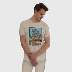 Пижама хлопковая мужская Поп арт Кит Харинг - Пизанская башня, цвет: миндальный — фото 2