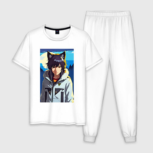 Мужская пижама Девочка-волчонок - аниме / Белый – фото 1