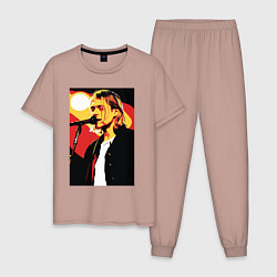 Пижама хлопковая мужская Курт Кобейн с микрофоном, цвет: пыльно-розовый