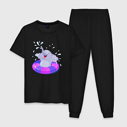 Пижама хлопковая мужская Слоненок на отдыхе, цвет: черный