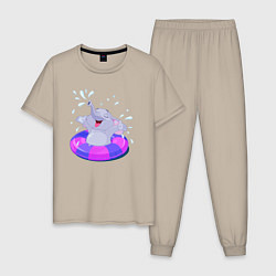 Пижама хлопковая мужская Слоненок на отдыхе, цвет: миндальный