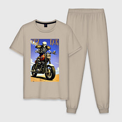 Пижама хлопковая мужская Crazy racer - skeleton - motorcycle, цвет: миндальный