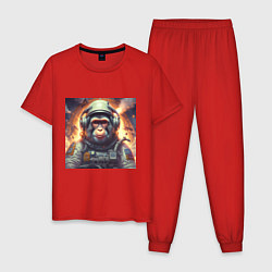 Пижама хлопковая мужская Обезьяна космонавт, цвет: красный