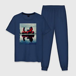 Пижама хлопковая мужская Спорт кар с дверями верх, цвет: тёмно-синий