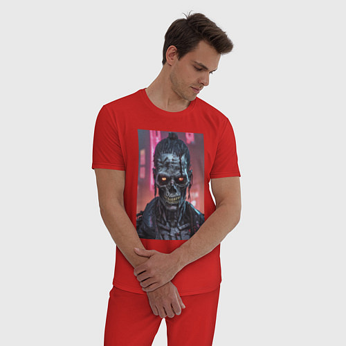 Мужская пижама Зомби зловещий скелет киберпанк / Красный – фото 3