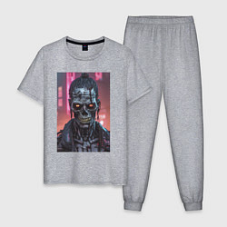 Пижама хлопковая мужская Зомби зловещий скелет киберпанк, цвет: меланж