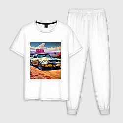 Пижама хлопковая мужская Авто Мустанг, цвет: белый