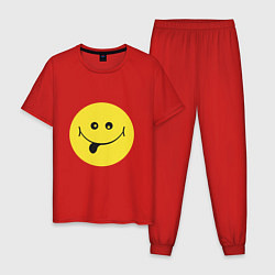 Пижама хлопковая мужская Круглый желтый смайл, цвет: красный