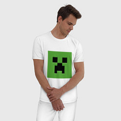 Пижама хлопковая мужская Minecraft creeper face, цвет: белый — фото 2