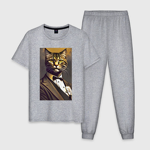 Мужская пижама Крутой котяра - джентльмен - нейросеть / Меланж – фото 1