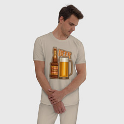 Пижама хлопковая мужская Light beer, цвет: миндальный — фото 2