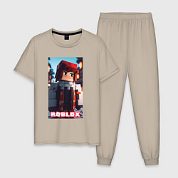 Пижама хлопковая мужская Roblox game man, цвет: миндальный