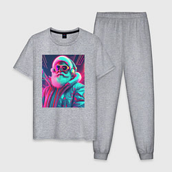 Пижама хлопковая мужская Модный Санта в неоновом свете, цвет: меланж