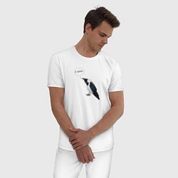 Пижама хлопковая мужская Смешная ворона с надписью, цвет: белый — фото 2