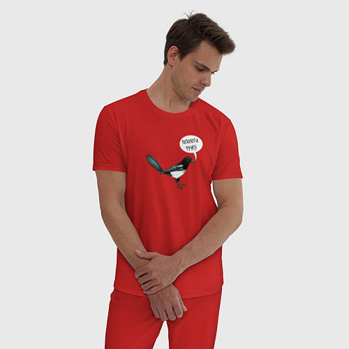 Мужская пижама Сорока с прикольной надписью - позолоти ручку / Красный – фото 3